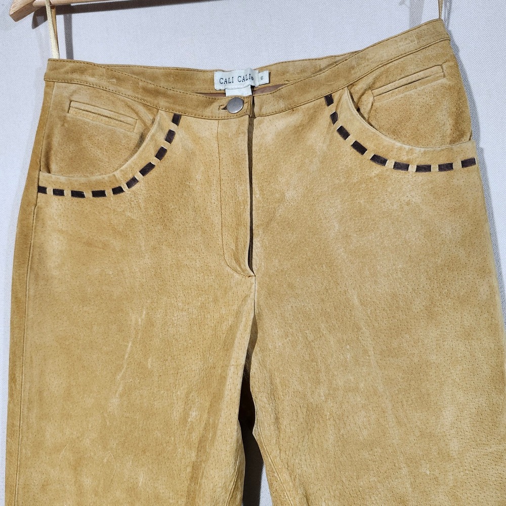 VTG Cali Cali Women Tan Suede Leather Whipstitch Straight Leg Pant Sz 6 Western
